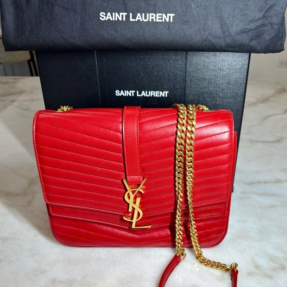 Saint Laurent Red Quilted Leather Bag - Picture 1 of 3